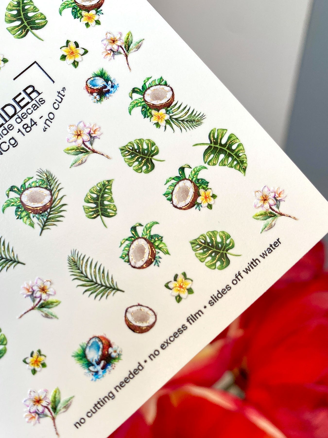 Tropical Nail Decals — Coconut, Monstera & Plumeria Flowers | NCg-184 - UASLIDER