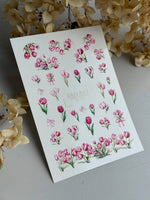 Tulip Nail Decals — Pink Botanical Bouquets with Bows & Gold Foil | CF - 827 - UASLIDER
