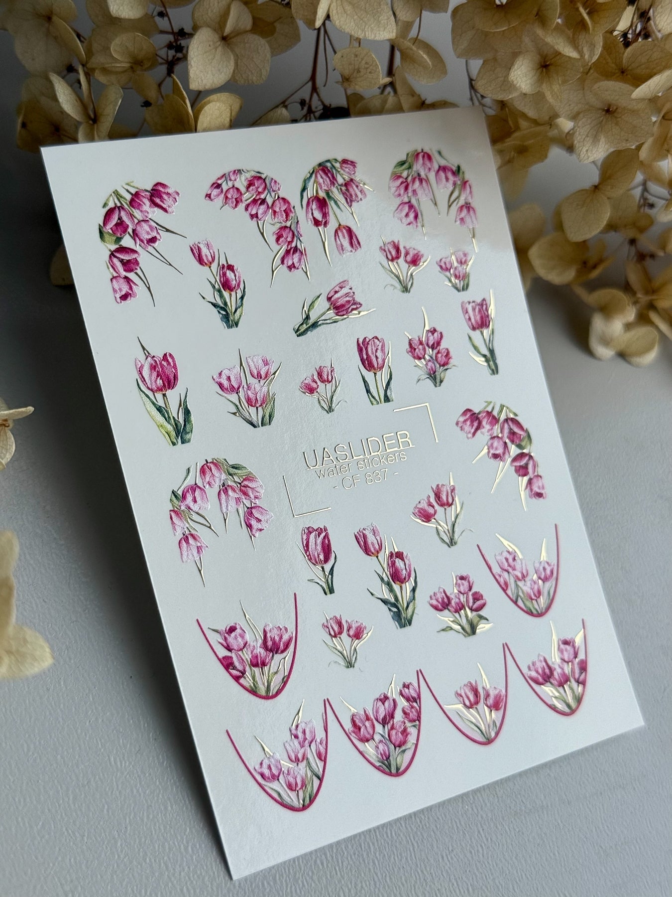 Tulip Nail Decals — Pink Floral Bouquets & French Tips | CF - 837 - UASLIDER