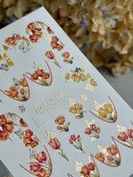 Tulip Nail Decals — Red & Yellow Blooms, Gold Foil Butterflies | CF - 834 - UASLIDER