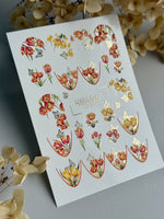 Tulip Nail Decals — Red & Yellow Blooms, Gold Foil Butterflies | CF - 834 - UASLIDER
