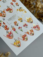 Tulip Nail Decals — Red & Yellow Blooms, Gold Foil Butterflies | CF - 834 - UASLIDER