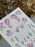 Tulip Nail Decals — Soft Pink Watercolor Bouquets & Gold Foil | CF - 828 - UASLIDER