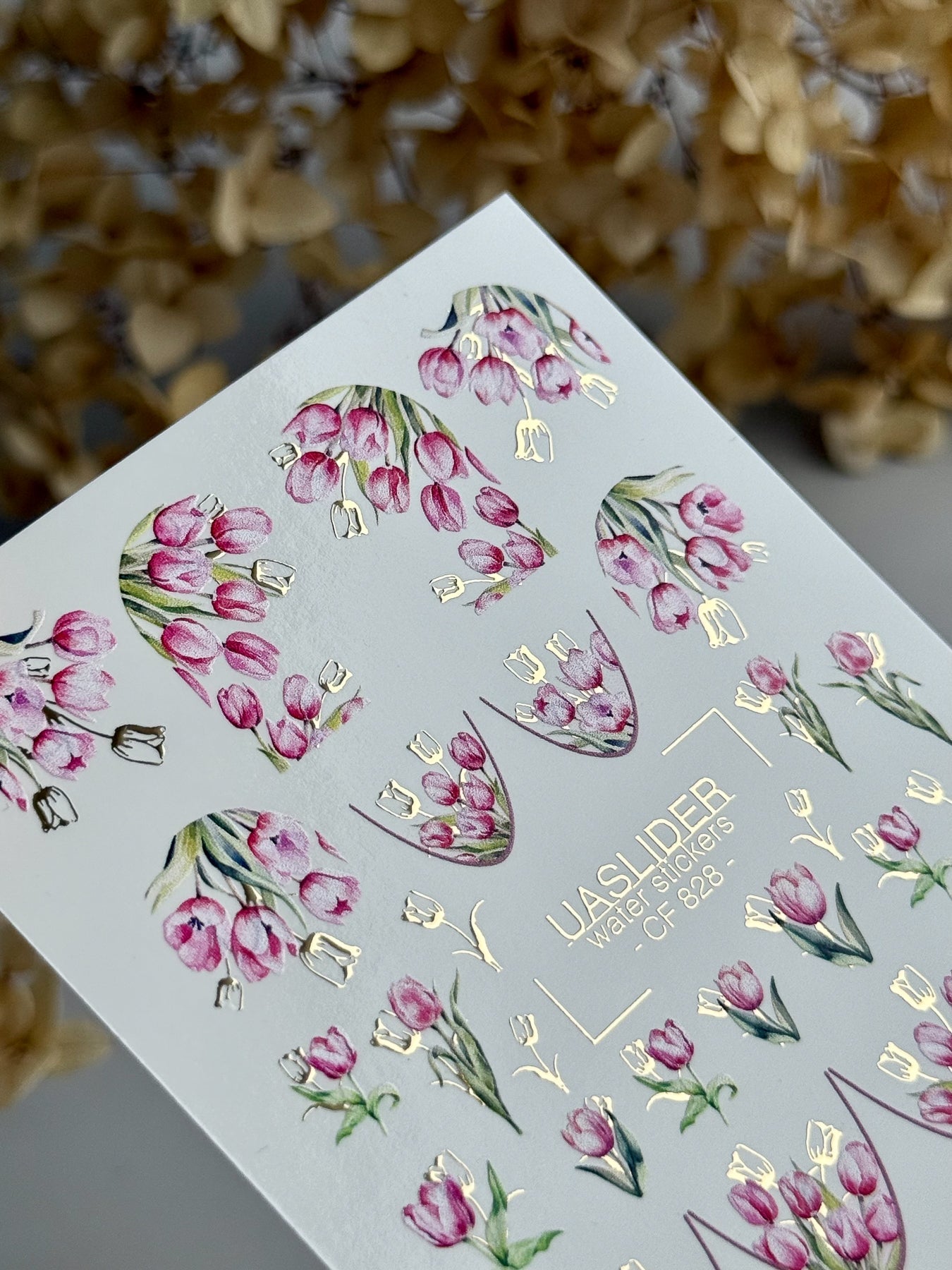 Tulip Nail Decals — Soft Pink Watercolor Bouquets & Gold Foil | CF - 828 - UASLIDER