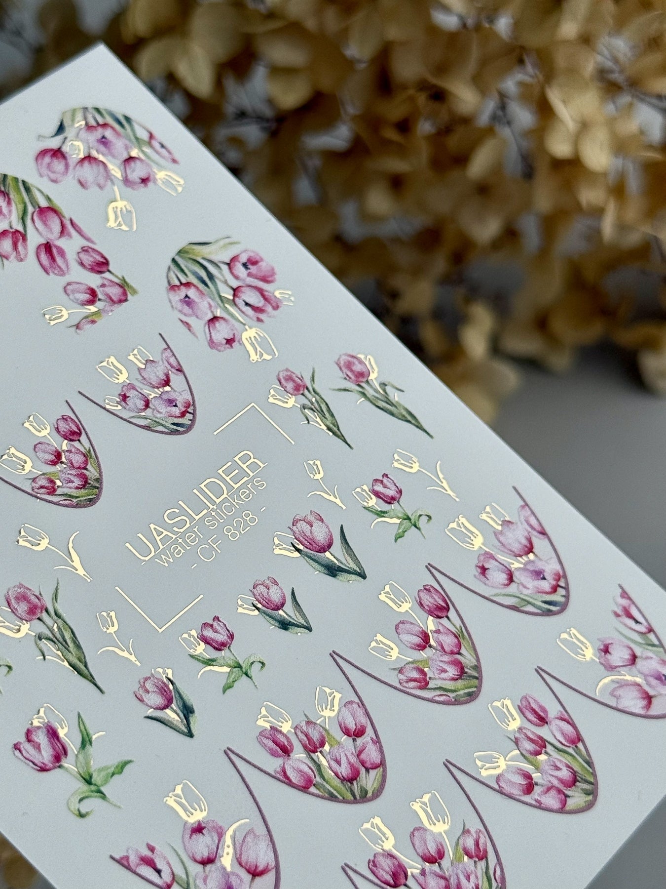 Tulip Nail Decals — Soft Pink Watercolor Bouquets & Gold Foil | CF - 828 - UASLIDER