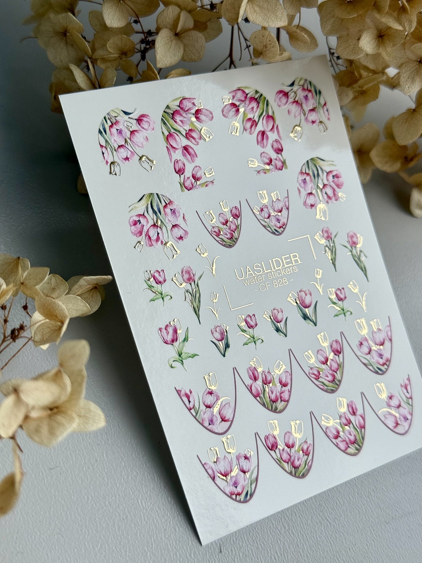 Tulip Nail Decals — Soft Pink Watercolor Bouquets & Gold Foil | CF - 828 - UASLIDER