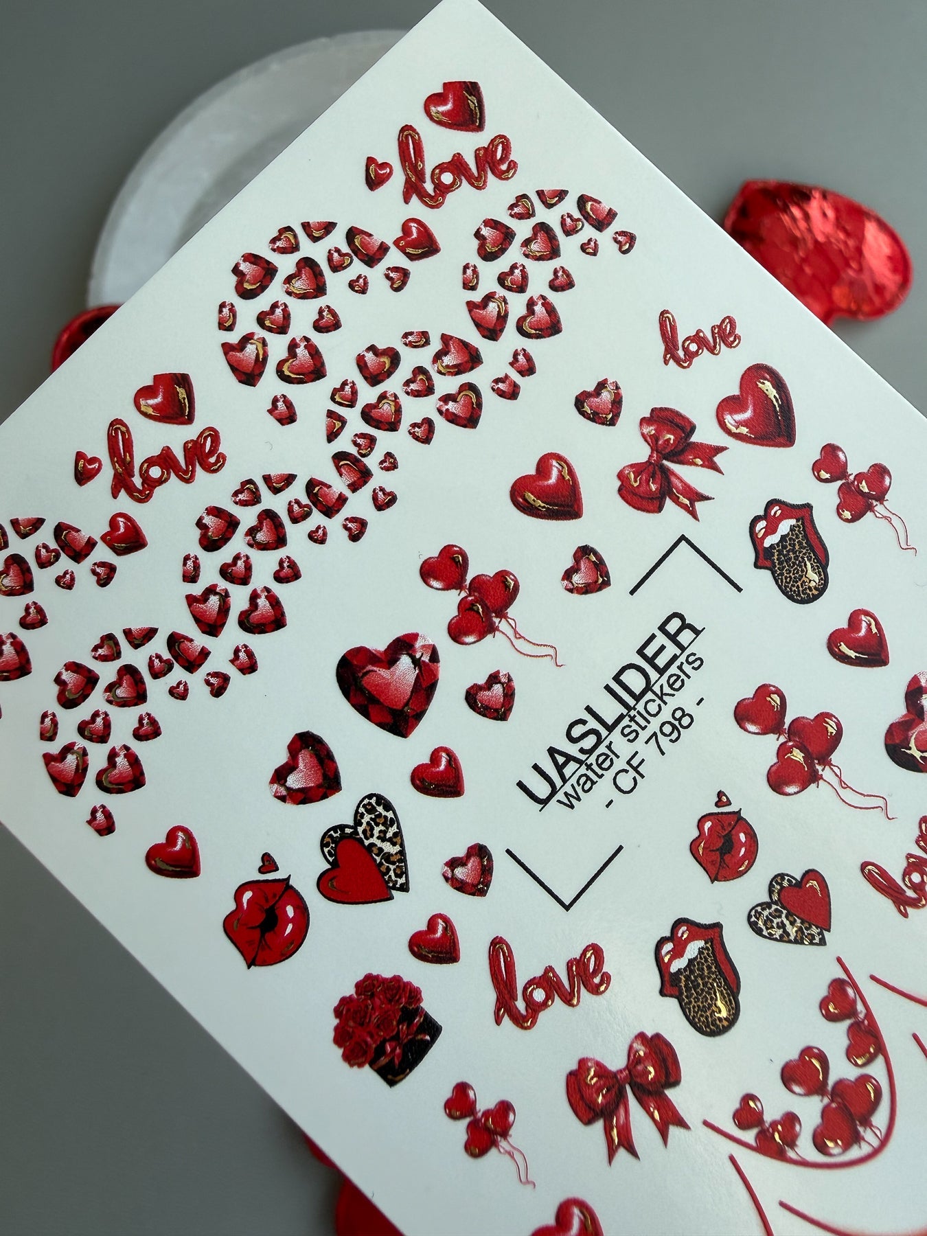 Valentine Heart Nail Decals — Red Love Gold Foil | CF - 798 - UASLIDER