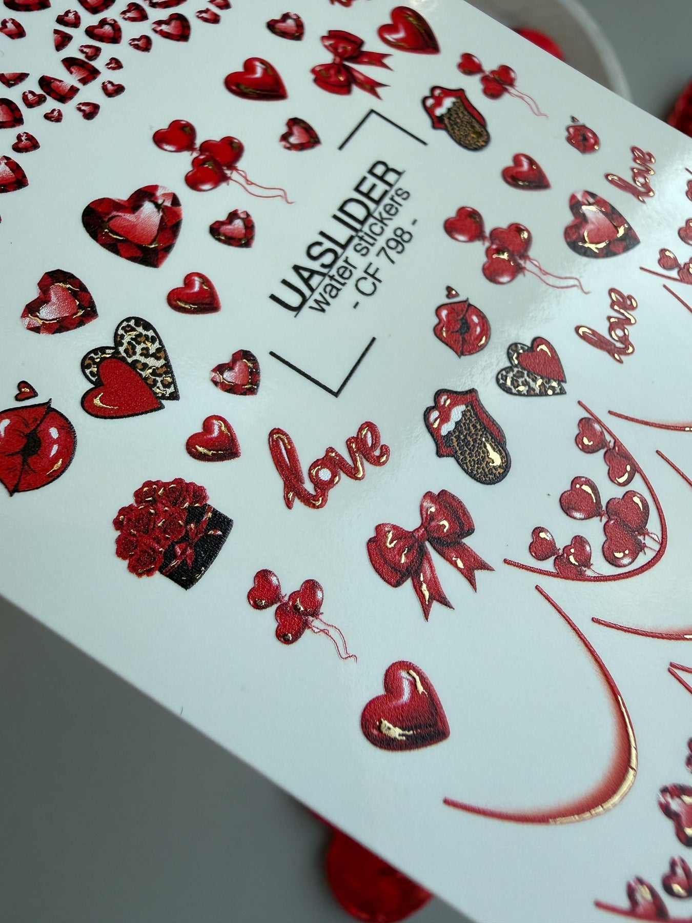 Valentine Heart Nail Decals — Red Love Gold Foil | CF - 798 - UASLIDER