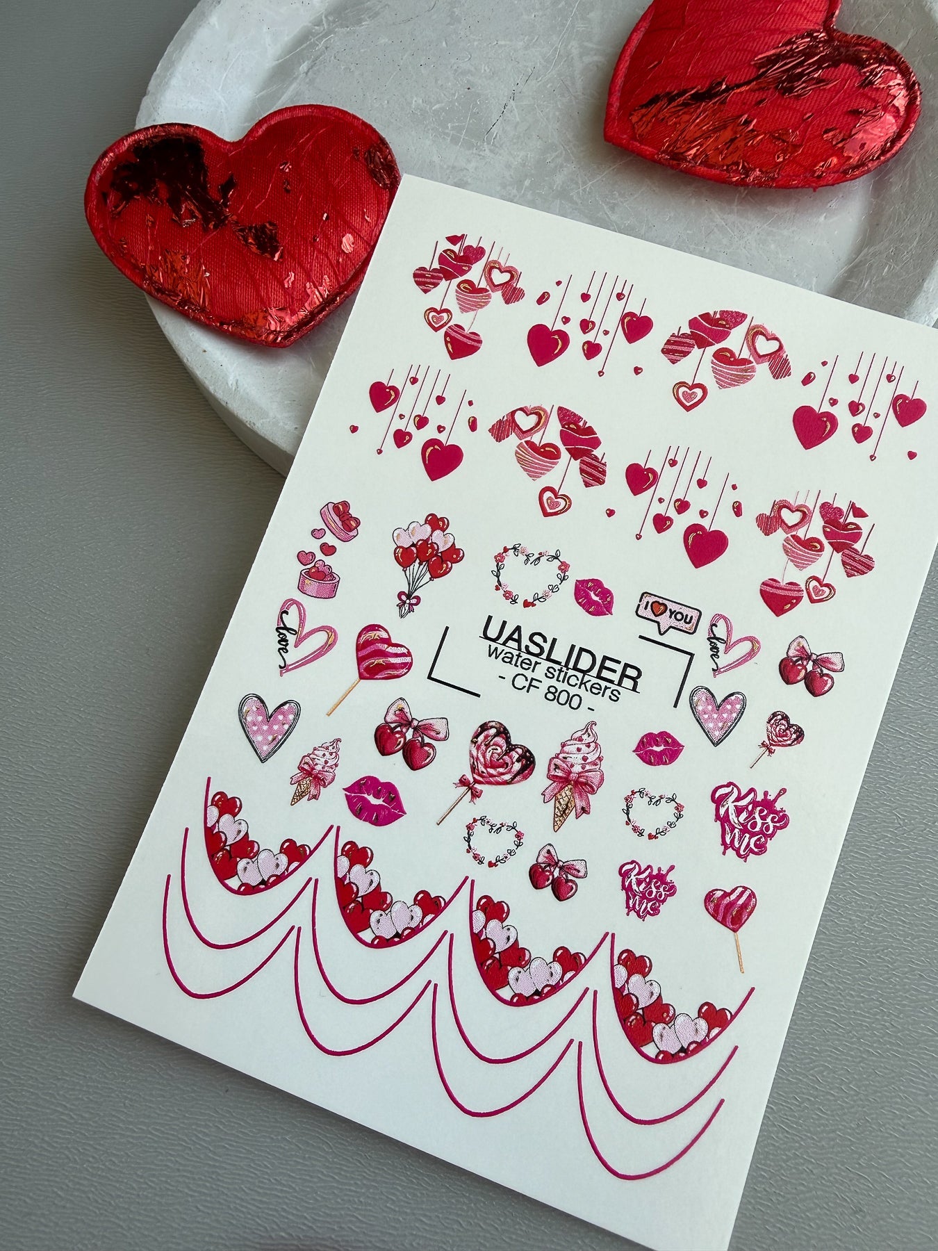 Valentine Love Nail Decals — Hearts Sweets Gold Foil | CF - 800 - UASLIDER