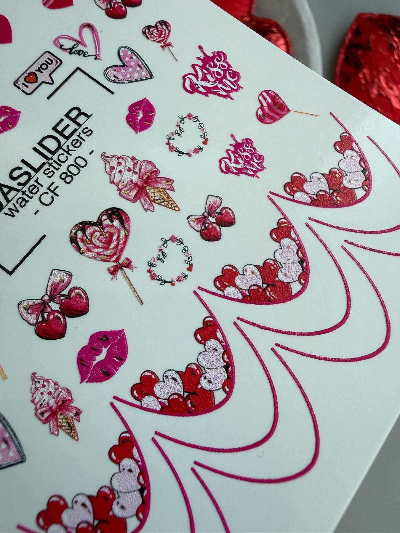 Valentine Love Nail Decals — Hearts Sweets Gold Foil | CF - 800 - UASLIDER