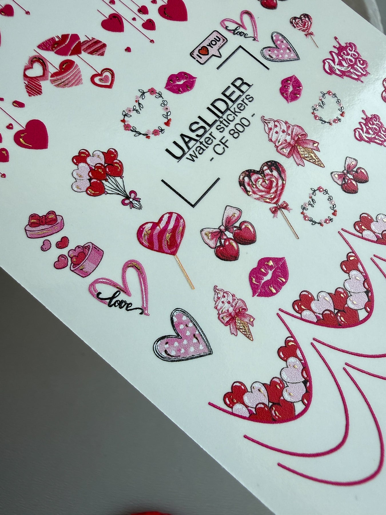 Valentine Love Nail Decals — Hearts Sweets Gold Foil | CF - 800 - UASLIDER