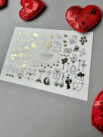 Valentine Nail Decals — Gold Foil Doodle Icons | Fg - 159 - UASLIDER