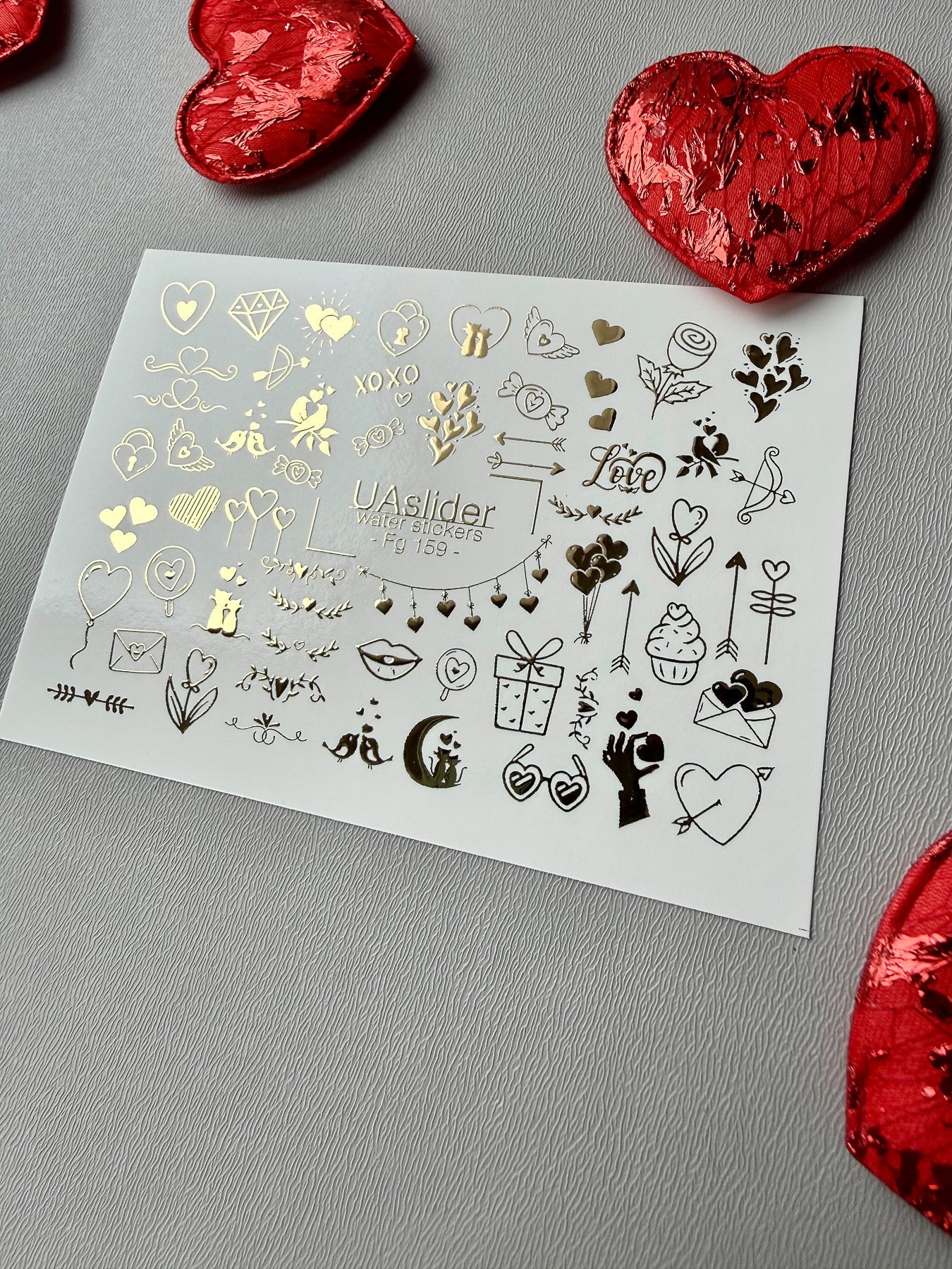Valentine Nail Decals — Gold Foil Doodle Icons | Fg - 159 - UASLIDER