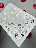 Valentine Nail Decals — Gold Foil Doodle Icons | Fg - 159 - UASLIDER
