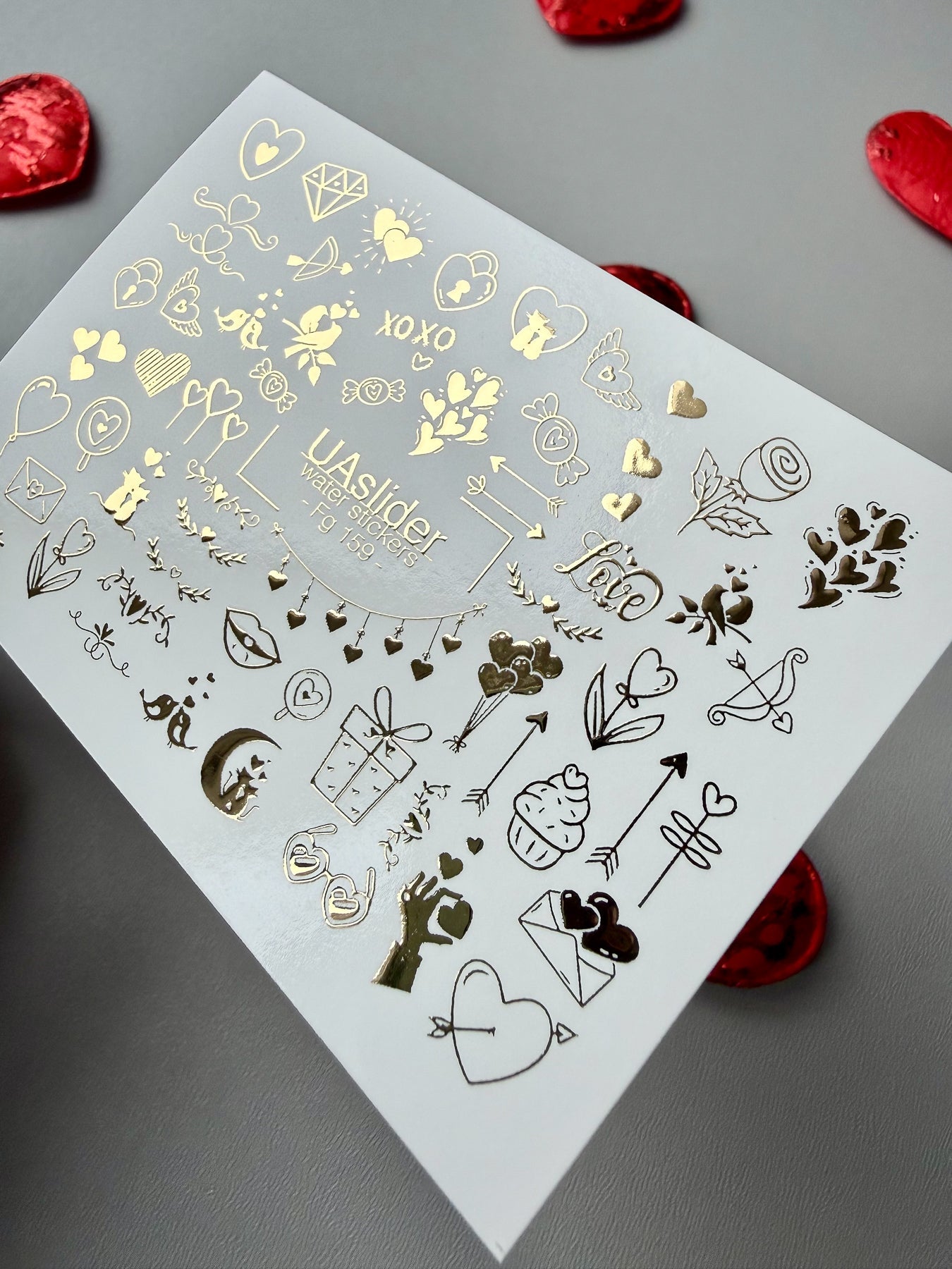 Valentine Nail Decals — Gold Foil Doodle Icons | Fg - 159 - UASLIDER