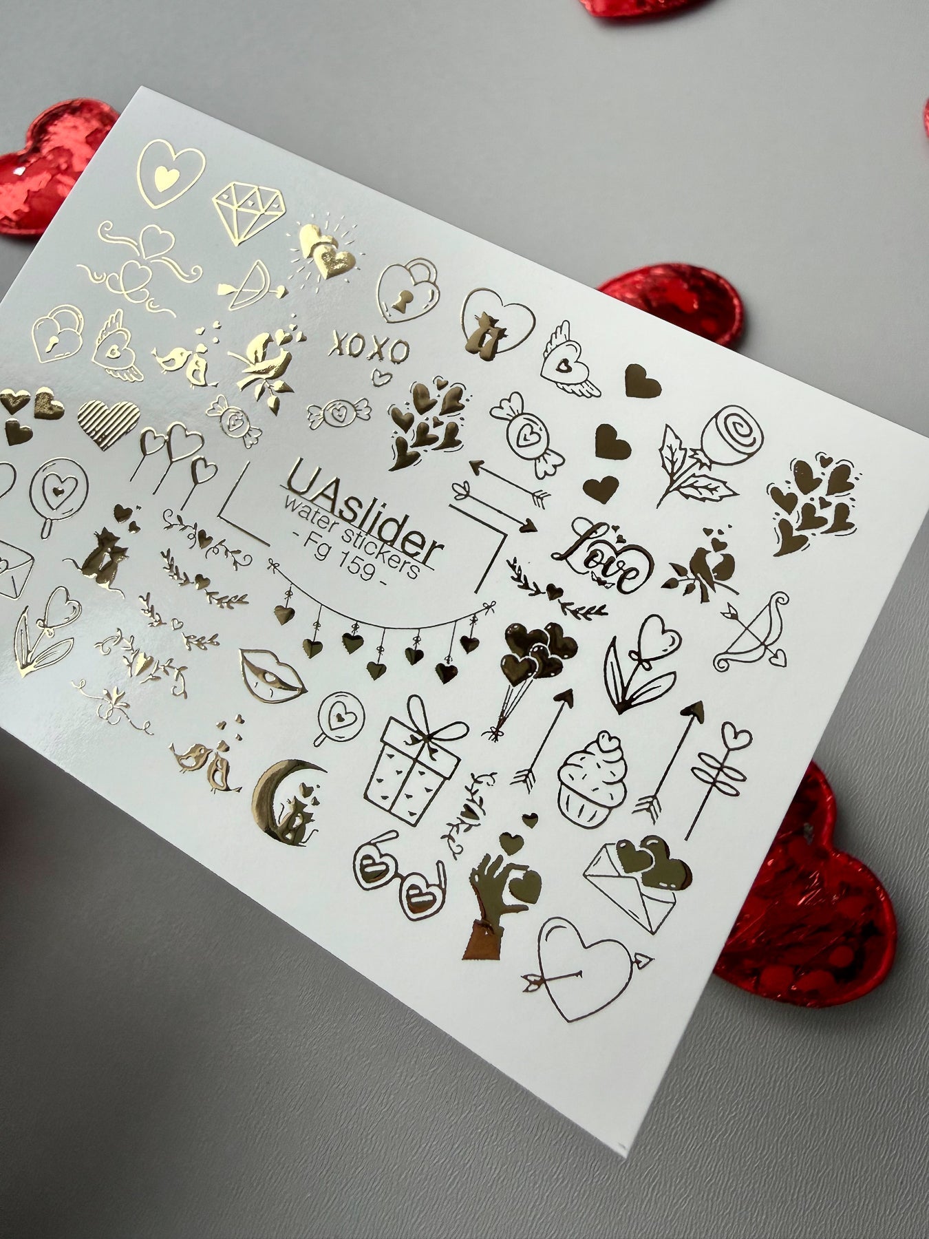 Valentine Nail Decals — Gold Foil Doodle Icons | Fg - 159 - UASLIDER