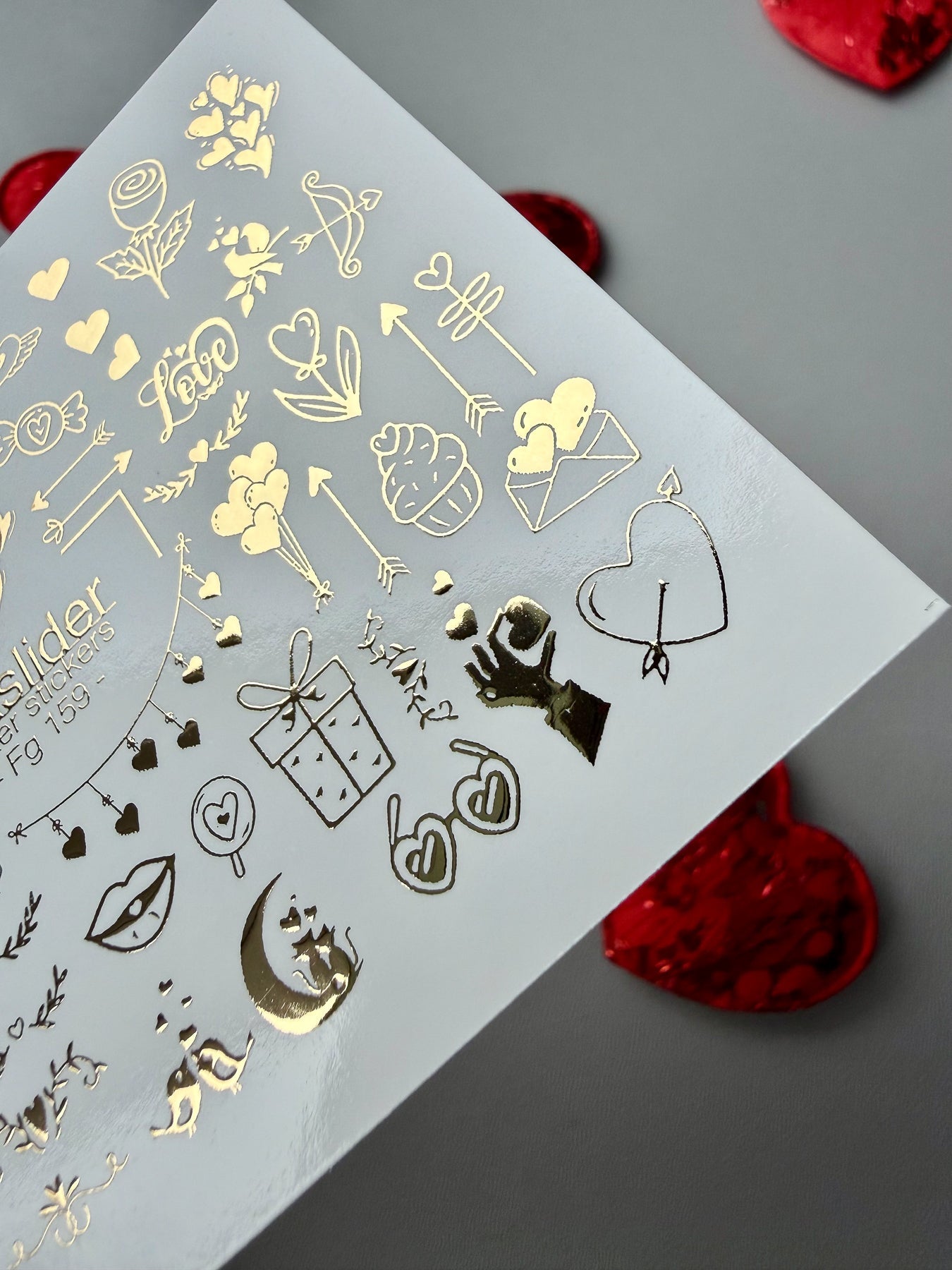 Valentine Nail Decals — Gold Foil Doodle Icons | Fg - 159 - UASLIDER
