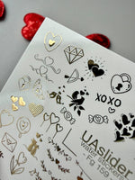 Valentine Nail Decals — Gold Foil Doodle Icons | Fg - 159 - UASLIDER