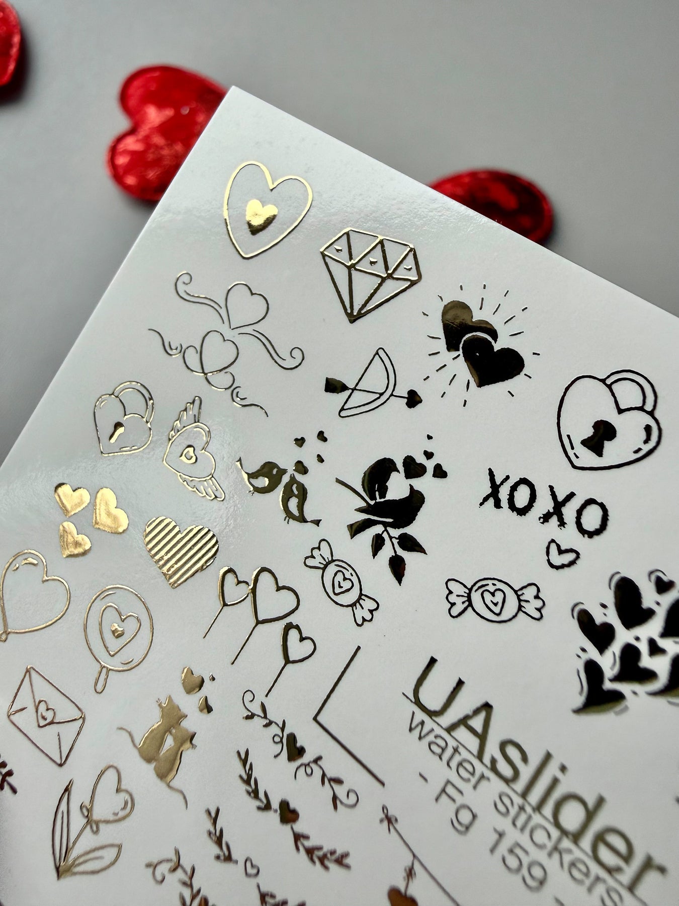 Valentine Nail Decals — Gold Foil Doodle Icons | Fg - 159 - UASLIDER