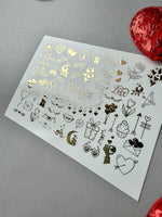 Valentine Nail Decals — Gold Foil Doodle Icons | Fg - 159 - UASLIDER