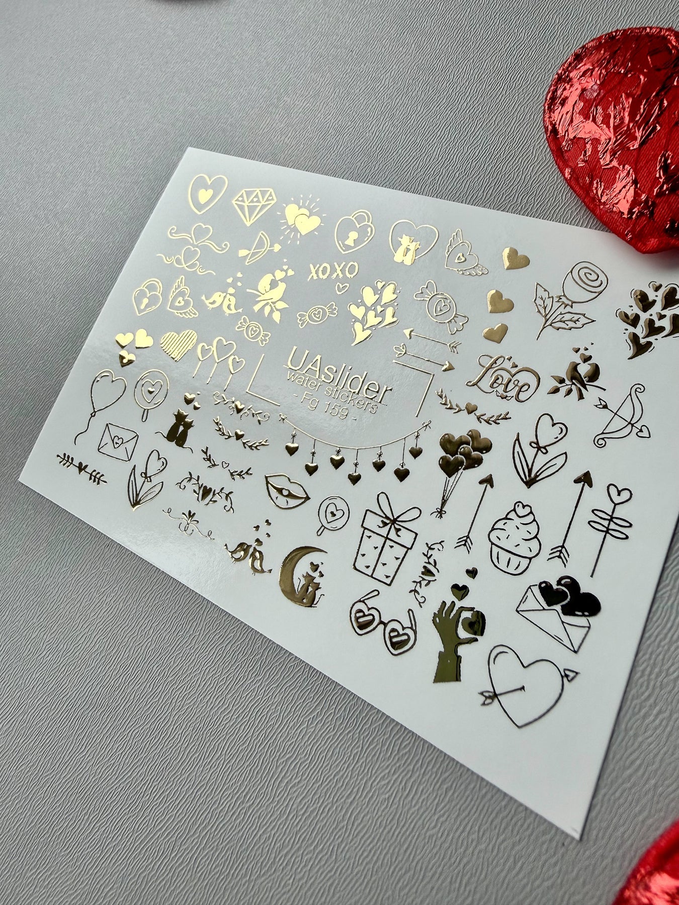 Valentine Nail Decals — Gold Foil Doodle Icons | Fg - 159 - UASLIDER