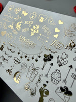 Valentine Nail Decals — Gold Foil Doodle Icons | Fg - 159 - UASLIDER