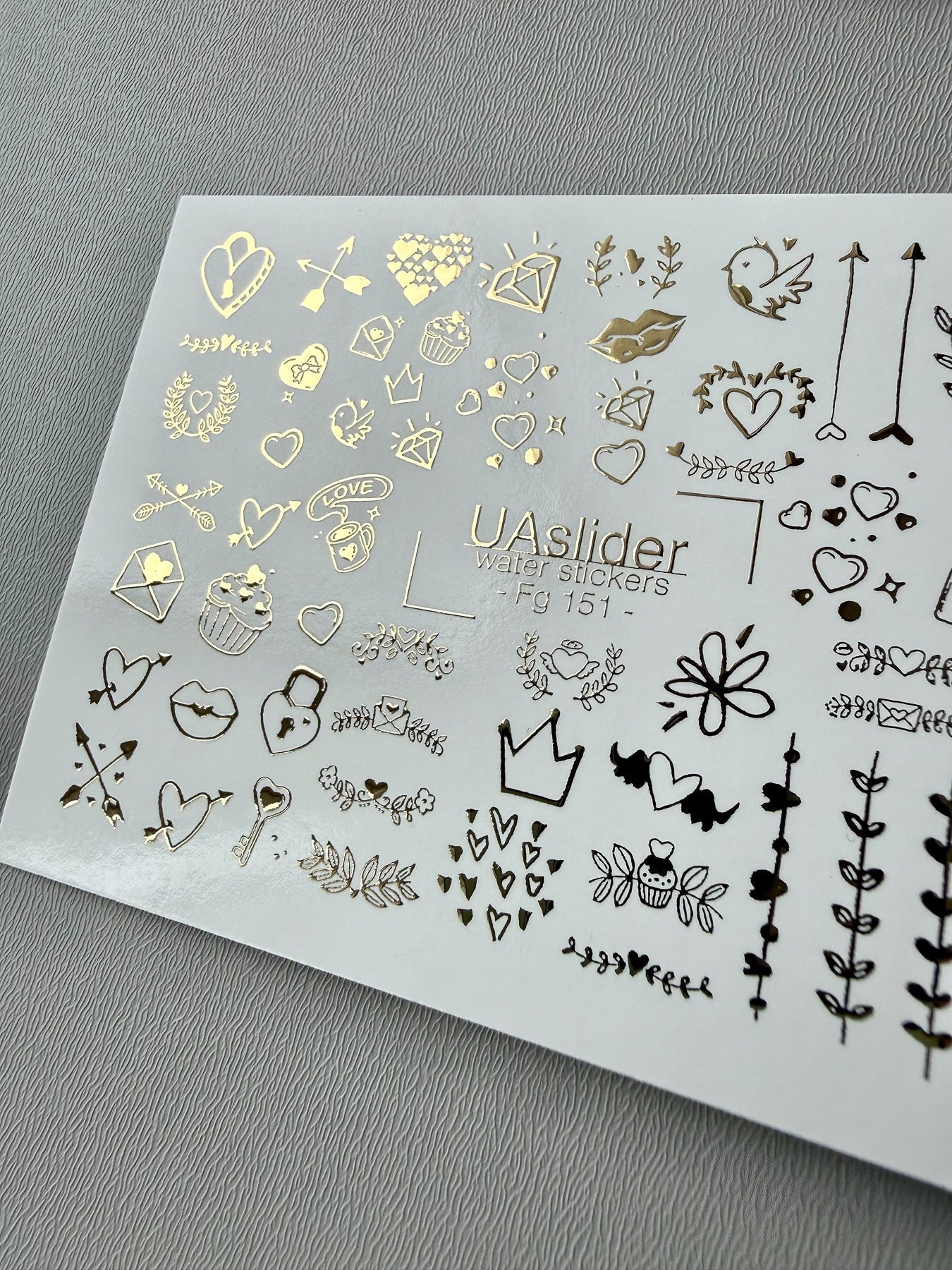 Valentine Nail Decals — Gold Foil Love Icons Mix | Fg - 151 - UASLIDER