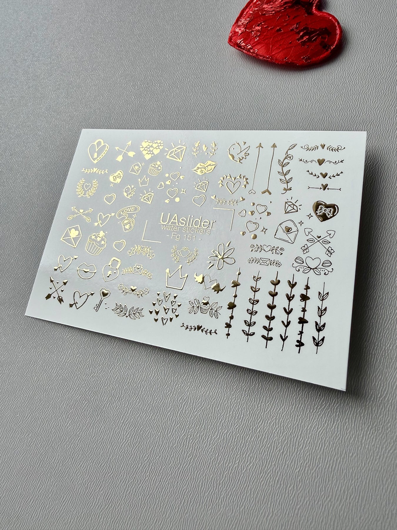Valentine Nail Decals — Gold Foil Love Icons Mix | Fg - 151 - UASLIDER