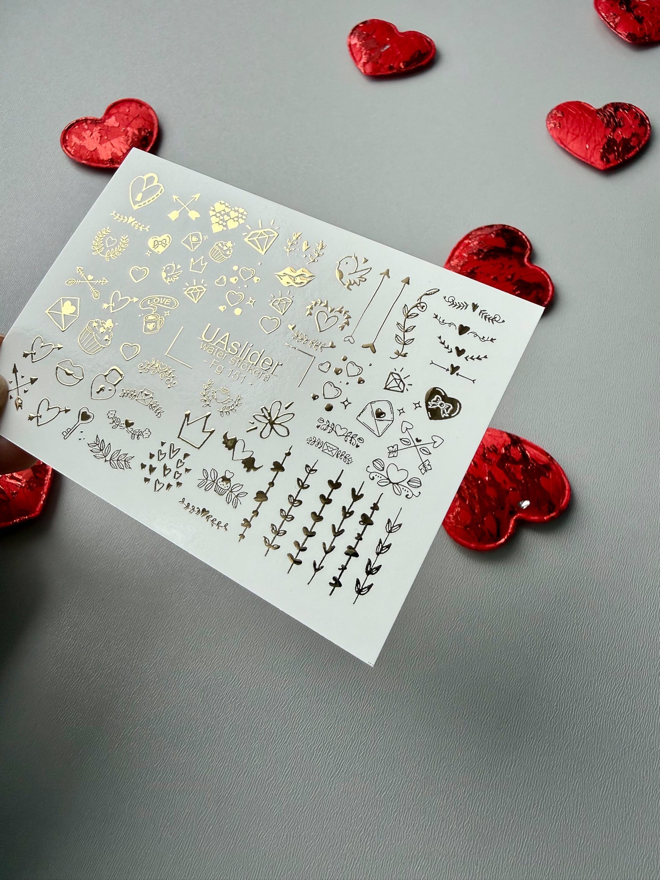 Valentine Nail Decals — Gold Foil Love Icons Mix | Fg - 151 - UASLIDER