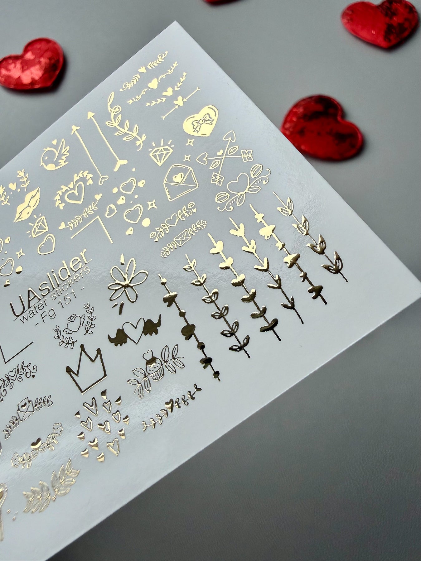 Valentine Nail Decals — Gold Foil Love Icons Mix | Fg - 151 - UASLIDER