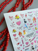 Valentine Nail Decals — Metallic Animal Couples Hearts Love | MC-027 - UASLIDER