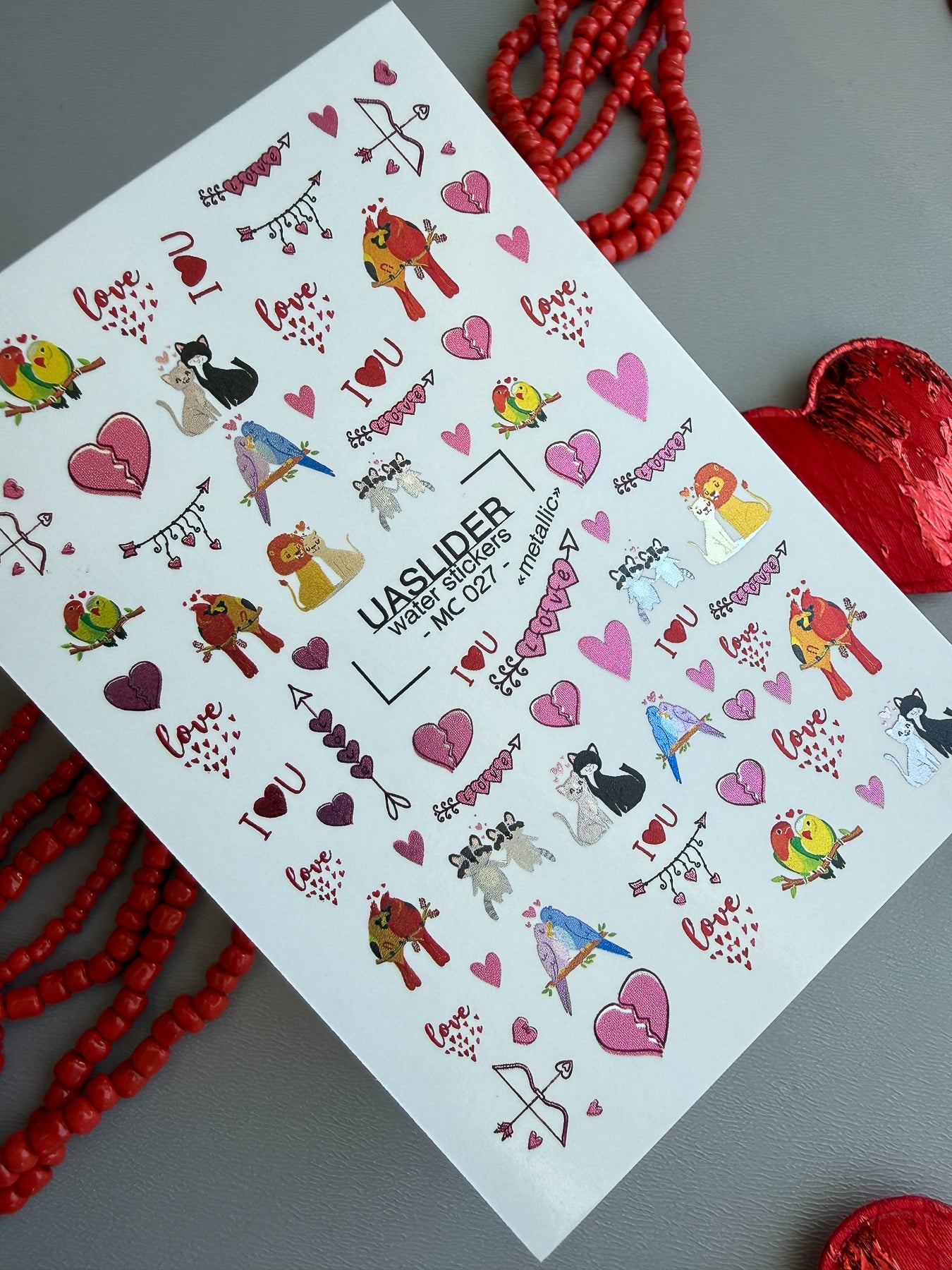 Valentine Nail Decals — Metallic Animal Couples Hearts Love | MC-027 - UASLIDER