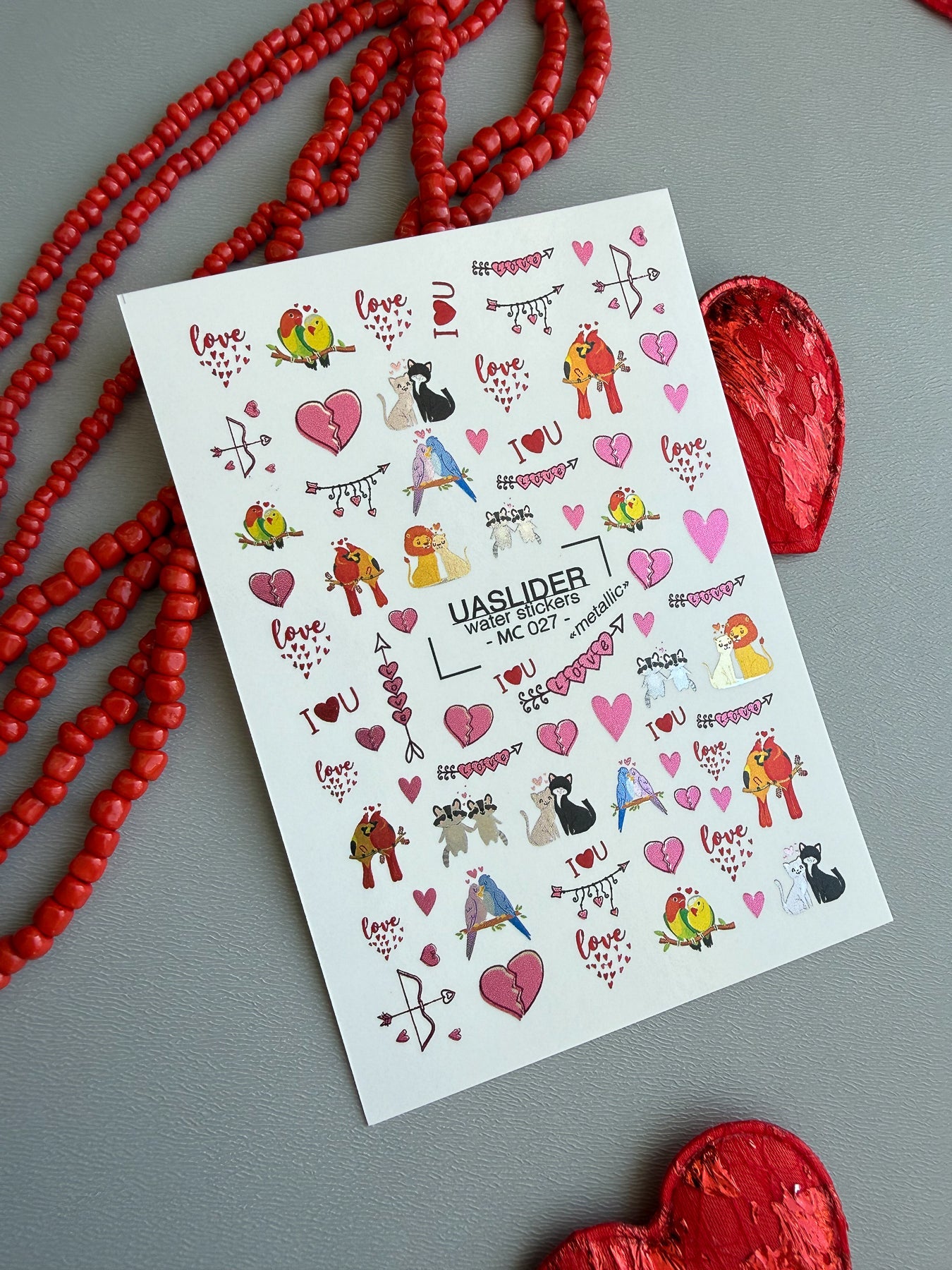 Valentine Nail Decals — Metallic Animal Couples Hearts Love | MC-027 - UASLIDER