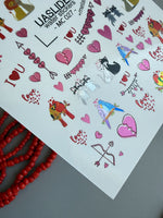 Valentine Nail Decals — Metallic Animal Couples Hearts Love | MC-027 - UASLIDER
