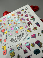 Valentine Nail Decals — Metallic Cute Love Icons & Sweets | MC-009 - UASLIDER