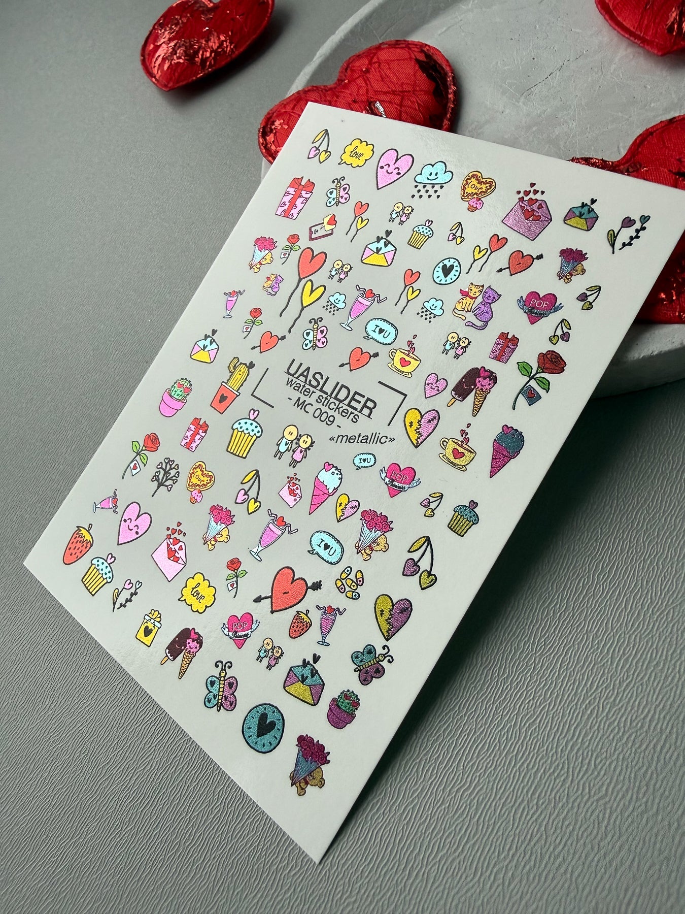 Valentine Nail Decals — Metallic Cute Love Icons & Sweets | MC-009 - UASLIDER