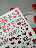 Valentine Nail Decals — Metallic Love Text & Cartoon Hearts | MC-010 - UASLIDER