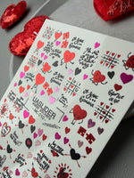 Valentine Nail Decals — Metallic Love Text & Cartoon Hearts | MC-010 - UASLIDER
