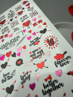 Valentine Nail Decals — Metallic Love Text & Cartoon Hearts | MC-010 - UASLIDER