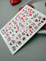Valentine Nail Decals — Metallic Love Text & Cartoon Hearts | MC-010 - UASLIDER
