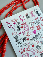 Valentine Nail Decals — Metallic Love Text Cats & Heart Locks | MC-034 - UASLIDER