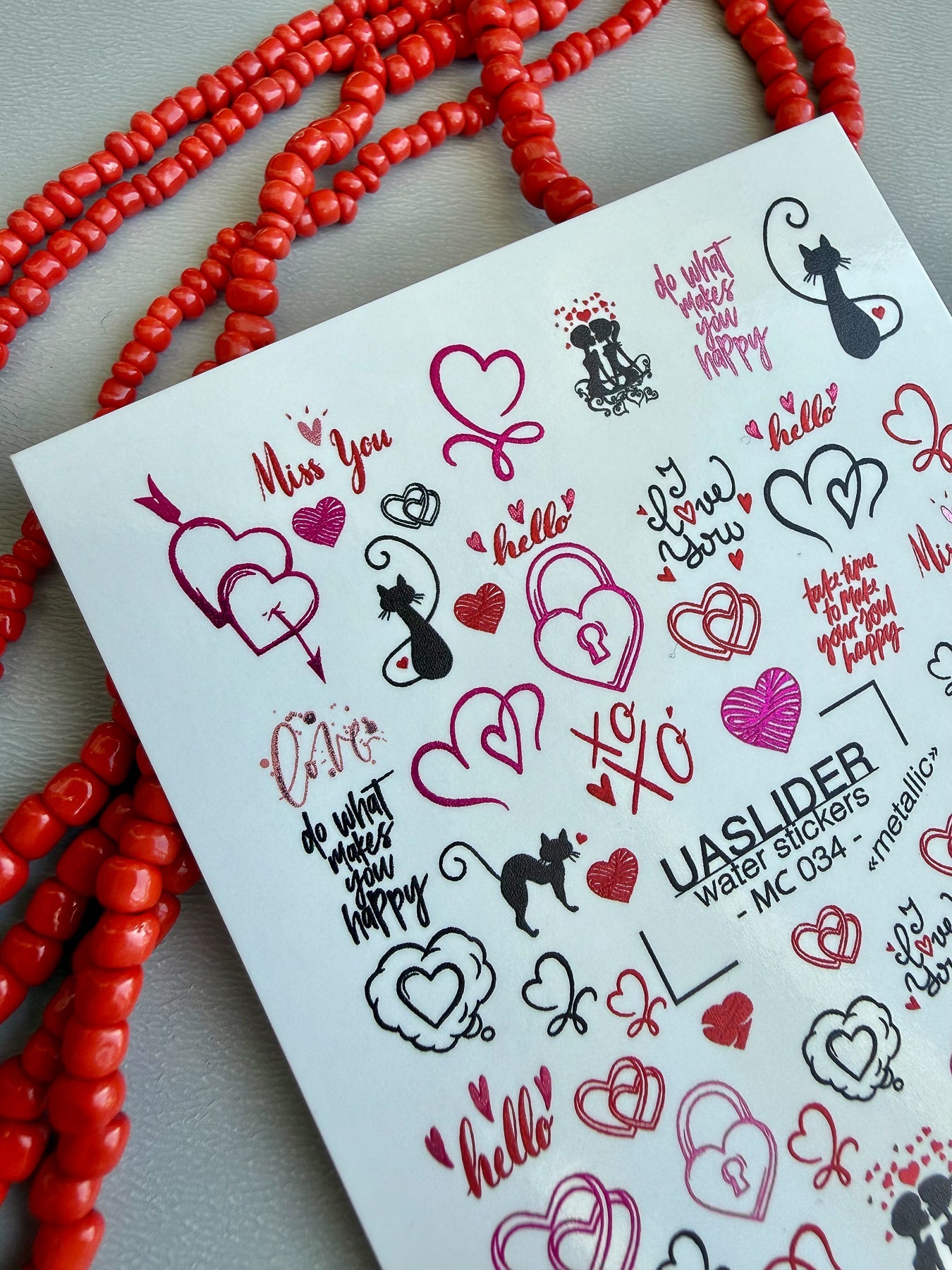 Valentine Nail Decals — Metallic Love Text Cats & Heart Locks | MC-034 - UASLIDER
