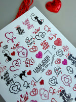 Valentine Nail Decals — Metallic Love Text Cats & Heart Locks | MC-034 - UASLIDER