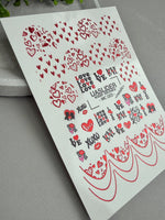 Valentine Nail Decals — Metallic Love Text XOXO Hearts | MC-023 - UASLIDER