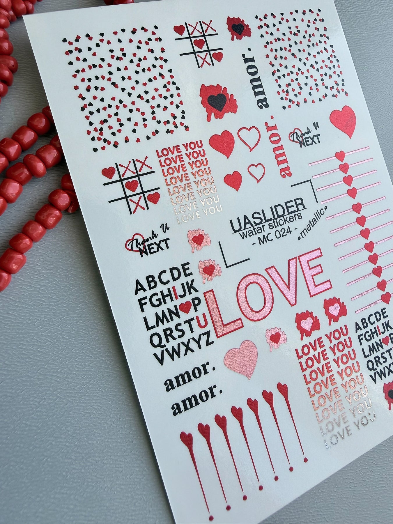 Valentine Nail Decals — Metallic Love You Amor Typography | MC-024 - UASLIDER