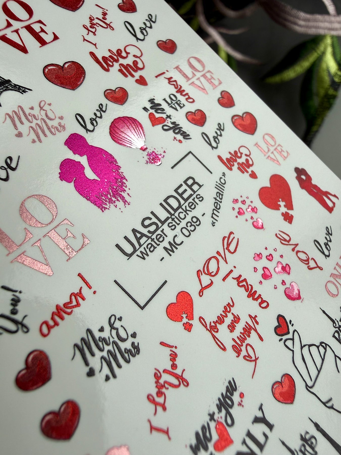 Valentine Nail Decals — Metallic Paris Love Couples & Text | MC-039 - UASLIDER