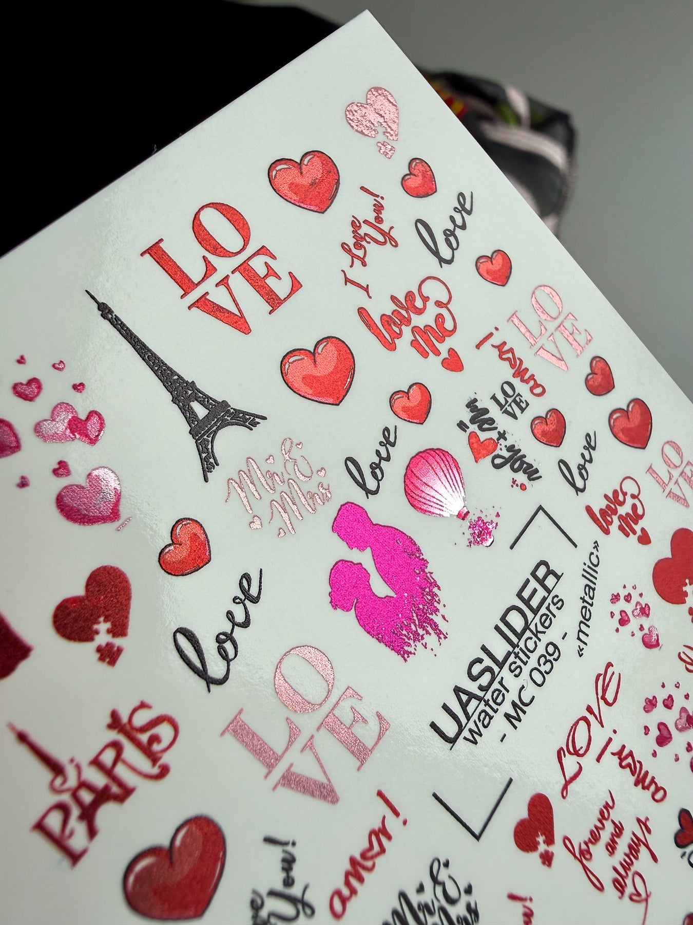 Valentine Nail Decals — Metallic Paris Love Couples & Text | MC-039 - UASLIDER