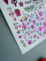 Valentine Nail Decals — Metallic Pink Hearts Stars & Keys | MC-026 - UASLIDER