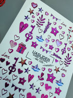 Valentine Nail Decals — Metallic Pink Hearts Stars & Keys | MC-026 - UASLIDER