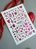 Valentine Nail Decals — Metallic Pink Hearts Stars & Keys | MC-026 - UASLIDER